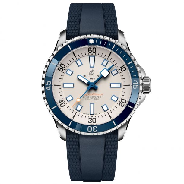 Breitling Superocean Automatic 42 Silver Dial Blue Rubber Strap Watch 42mm A17375E71G1S1