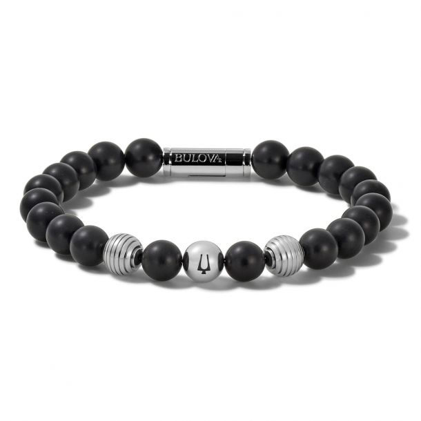 Bulova Classic Black Onyx Bead and Stainless Steel Bracelet REEDS Jewelers