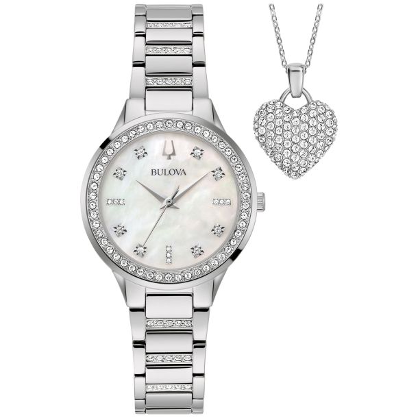 Bulova women's crystal stainless sale steel bracelet watch 32mm