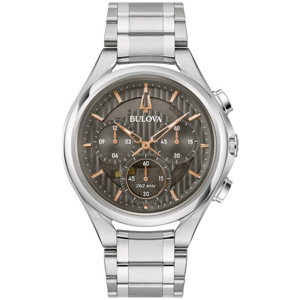 Bulova Curv Grey Dial Stainless Steel Watch 44mm 96A298