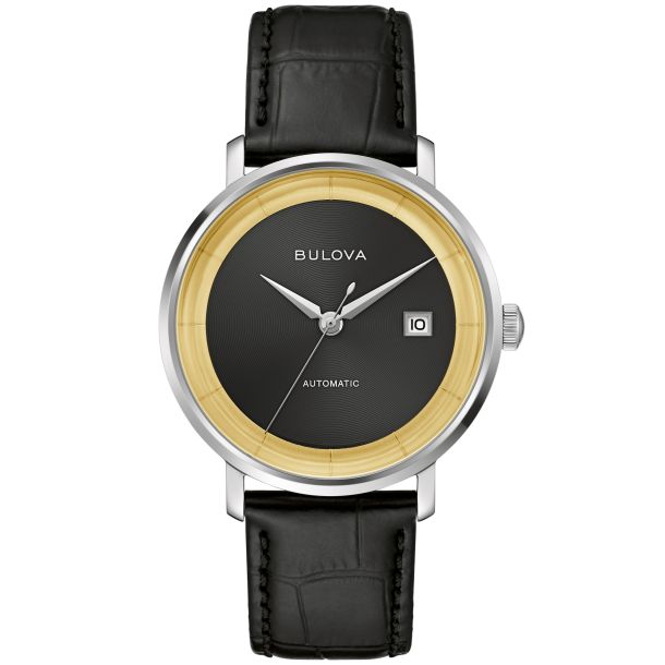 Bulova black sale leather strap