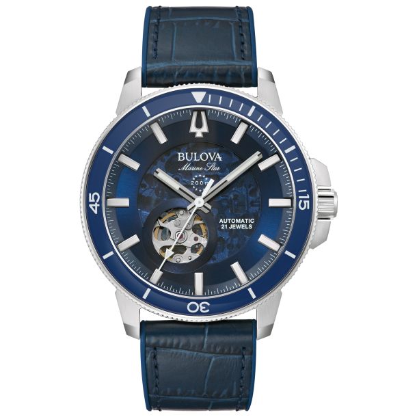 Men's chronograph marine star blue leather & silicone strap watch 43mm store