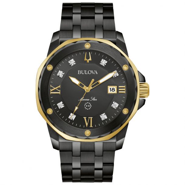 Bulova Marine Star Diamond Accent and Black Ion Plated Bracelet