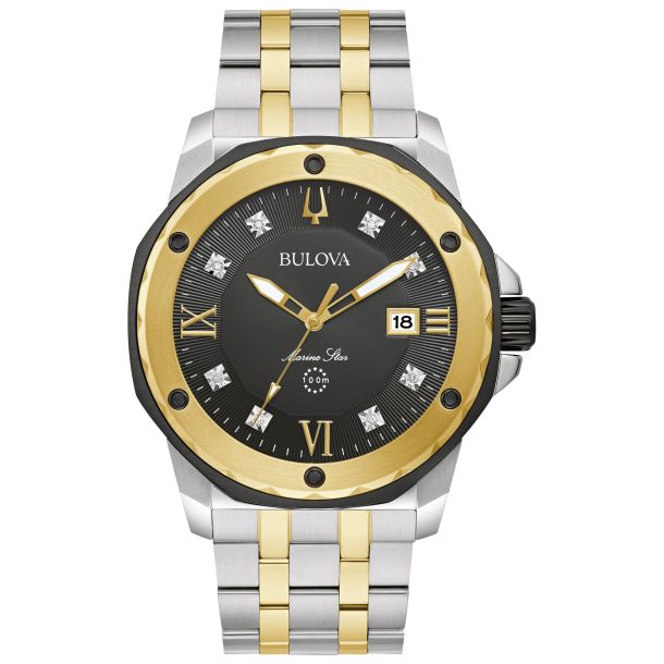 Bulova Marine Star Diamond Accent and Two Tone Bracelet Watch 44mm 98D175