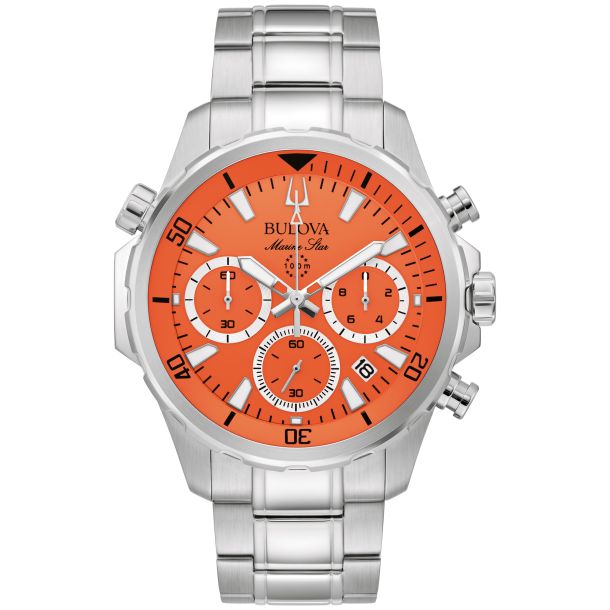Bulova Marine Star Orange Dial and Stainless Steel Bracelet Watch