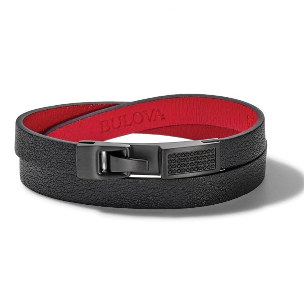 Bulova Precisionist Black Leather Double Wrap Bracelet