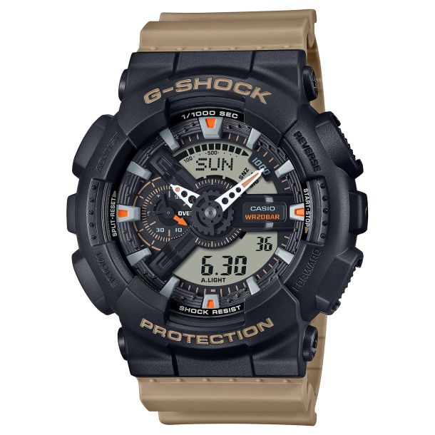Casio G-Shock 110 Series Analog-Digital Black and Tan Resin Watch 55mm -  GA110TU-1A5