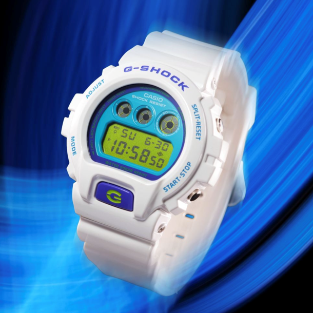 Casio G-Shock 6900 Series Digital Retro White and Blue Resin Watch 53.2mm -  DW6900RCS-7