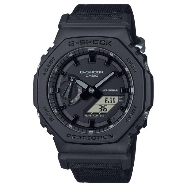 Casio G Shock Analog Digital Utility Carbon Core Guard Black Cloth Strap Watch 48.5mm GA2100BCE 1A REEDS Jewelers