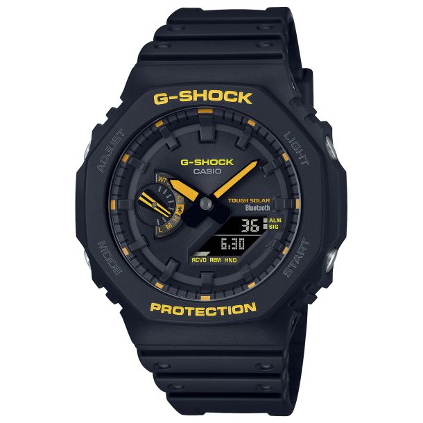 Casio G-Shock Caution Yellow Series Analog-Digital Connected Solar Black  Resin Strap Watch, GAB2100CY-1A