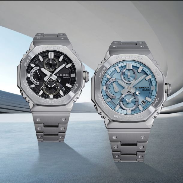 Casio G Shock Full Metal Chronograph Solar Connected Blue Dial Stainless Steel Watch GMCB2100AD 2A