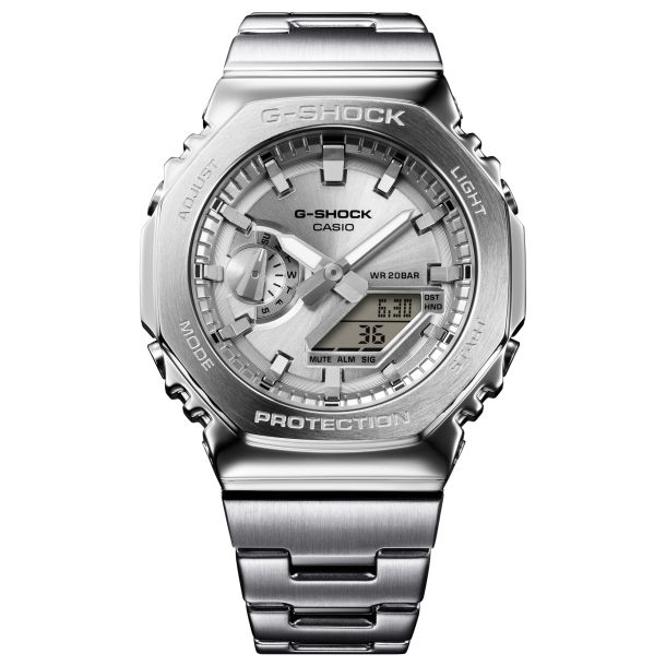 Casio G Shock G Steel GM2110D Analog Digital Silver Tone Dial Stainless Steel Watch 43mm GM2110D 7A REEDS Jewelers