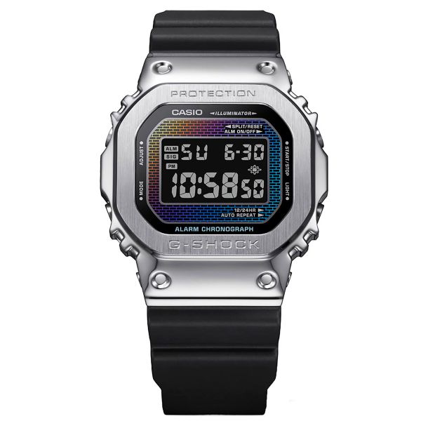 Casio G Shock G Steel Rainbow Brick Wall Digital Black Resin Strap Watch GM 5600RW 1 REEDS Jewelers