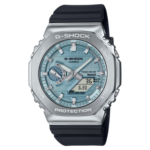 Casio G Shock G Steel Solar Connected Blue Dial Black Resin Strap Watch GBM2100A 1A2