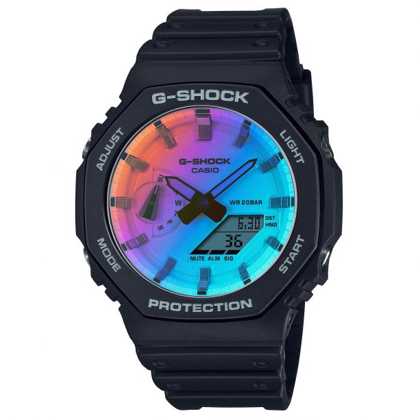 Casio G-Shock GA-2100 Series Analog-Digital Rainbow Vapor Dial Black Resin  Limited Edition Watch, GA2100SR-1A
