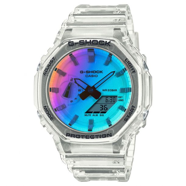 Casio G Shock GA 2100 Series Analog Digital Rainbow Vapor Dial Transparent Limited Edition Watch GA2100SRS 7A