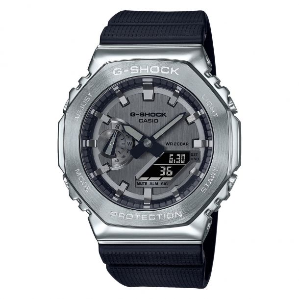Casio G Shock Metal Covered Octagonal Black Resin Band Watch GM2100 1A REEDS Jewelers