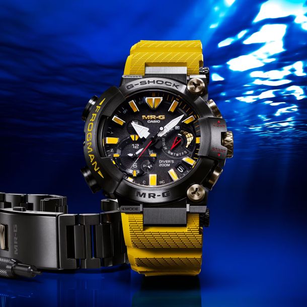 Casio G-Shock MR-G Frogman Titanium Band and Yellow Rubber Strap Anniversary Limited Edition Watch | MRG-BF1000E-1A9 | REEDS