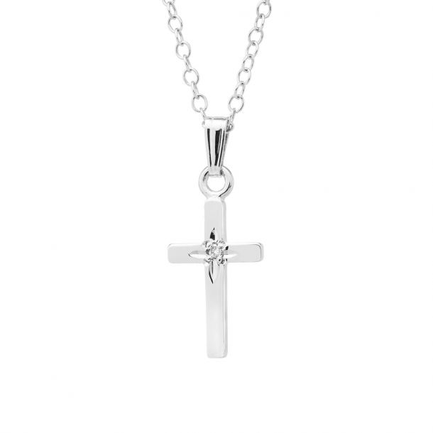 Child s Sterling Silver and Diamond Cross Pendant Necklace REEDS