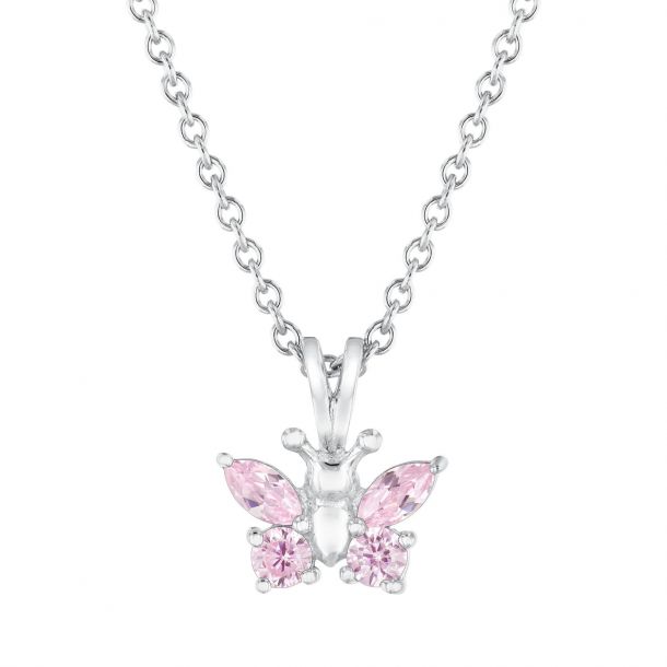 Child s Sterling Silver Pink Cubic Zirconia Butterfly Pendant