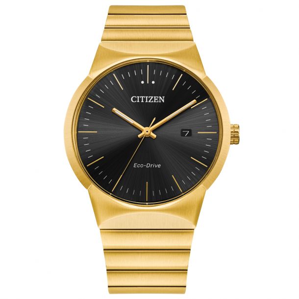 Citizen Eco Drive Axiom Black Dial Gold Tone Bracelet Watch 40mm BM7582 56E REEDS Jewelers