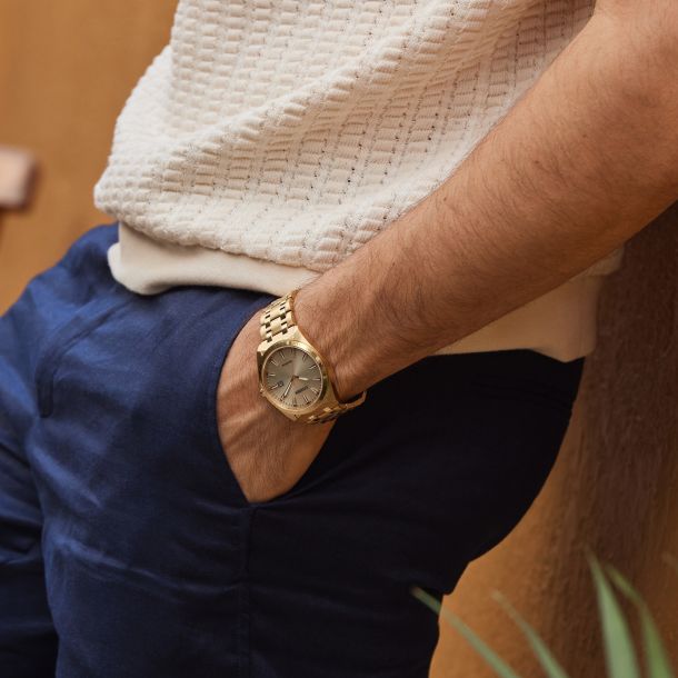 Citizen Eco-Drive Classic Peyten Champagne Dial Gold-Tone Watch 