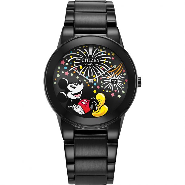 Citizen Eco Drive Mickey Fiesta Black Stainless Steel Bracelet Watch 40mm AU1095 57W REEDS Jewelers