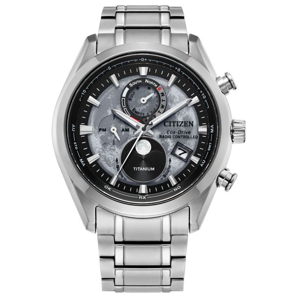 Citizen Eco-Drive Super Titanium Tsuki-yomi A-T Gray Dial Super Titanium  Bracelet Watch 43mm - BY1010-57H