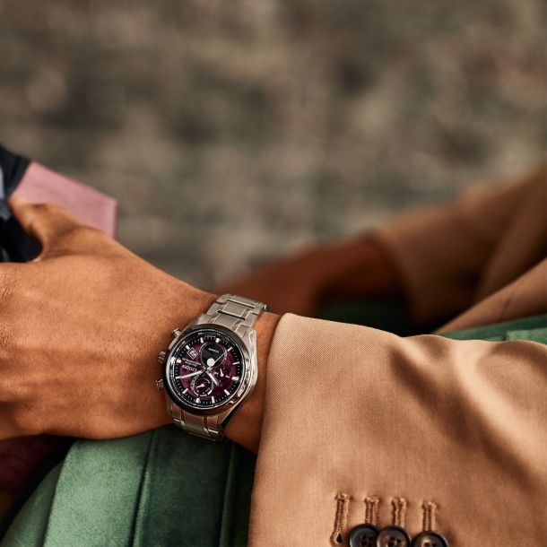 Citizen Eco-Drive Tsuki-yomi A-T Red Dial Super Titanium Bracelet