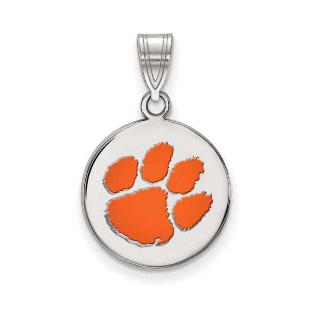 Clemson University Sterling Silver Enamel Disc Pendant Medium REEDS Jewelers