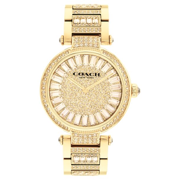 COACH Cary Crystal Gold Tone Bracelet Watch 34mm 14504268 REEDS Jewelers