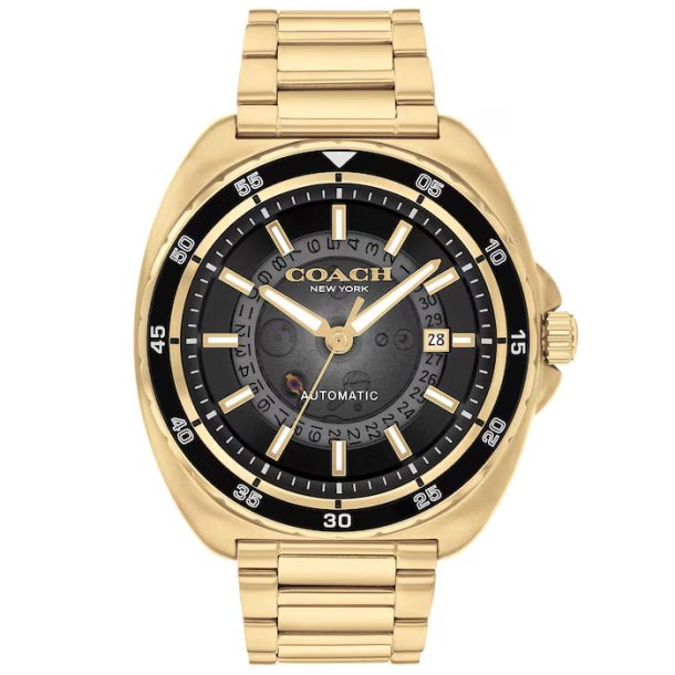 COACH Charter Automatic Black Dial Gold-Tone Bracelet Watch