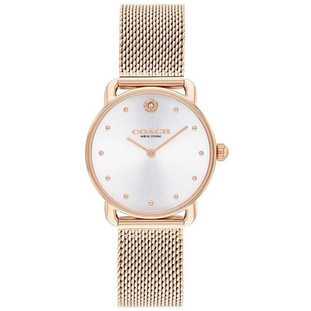 COACH Elliot White Sunray Dial Mesh Rose Gold Tone Stainless Steel Bracelet Watch 28mm 14504209 REEDS Jewelers