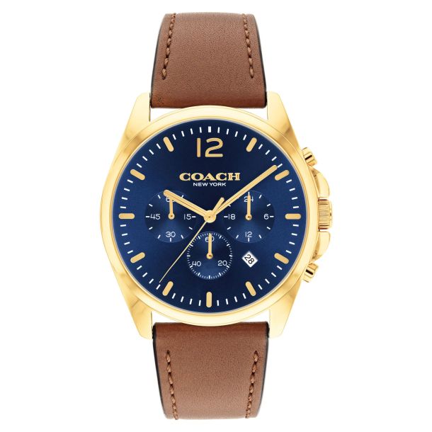 COACH Greyson Blue Dial and Saddle Leather Strap Watch 43mm 14602629 REEDS Jewelers