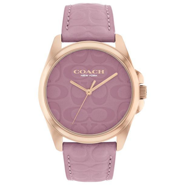 COACH Greyson Signature Embossed Purple Leather Strap Watch 36mm 14504163