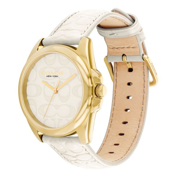 Coach watch white leather band cheap