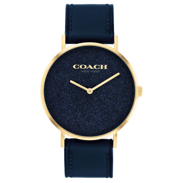 COACH Perry Glitter Dial and Navy Leather Strap Watch 36mm 14504078
