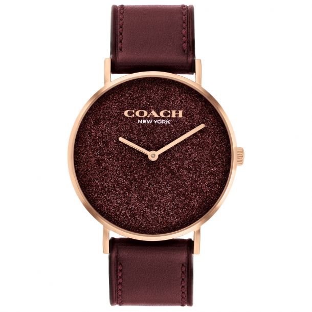 COACH Perry Glitter Wine Leather Strap Watch 36mm 14504079