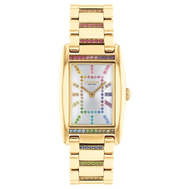 COACH Reese Rainbow Crystal Silver Dial Gold Tone Bracelet Watch 24mmx35mm 14504347 REEDS Jewelers