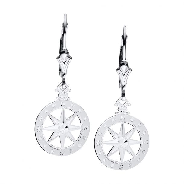 Compass Sterling Silver Leverback Earrings REEDS Jewelers