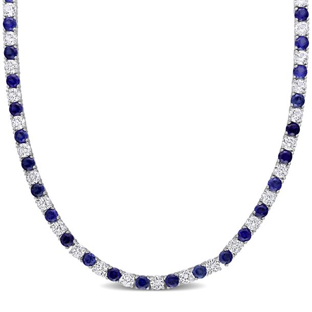 Created Blue Sapphire and Created White Sapphire Sterling Silver