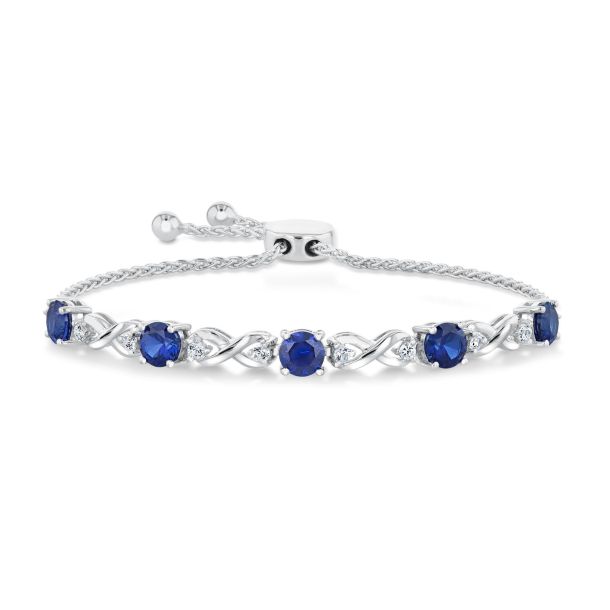 Created Ceylon Sapphire and Created White Sapphire Bolo Bracelet ...