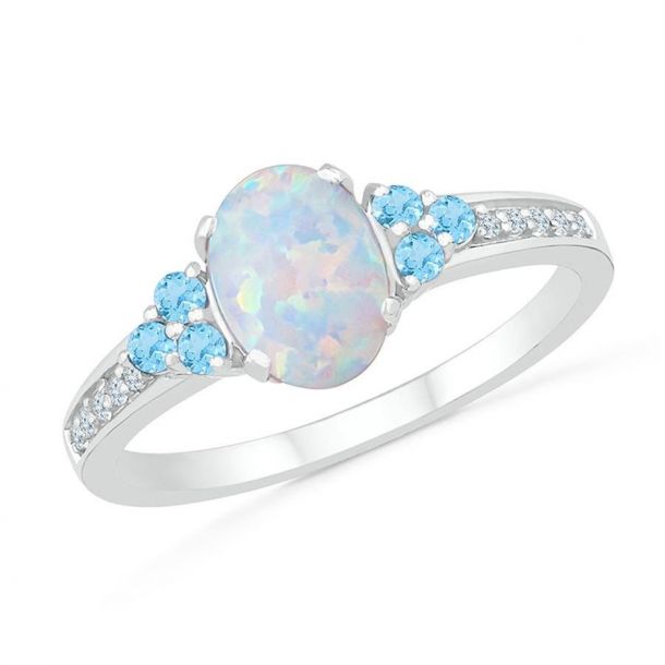 Created Opal, Blue Topaz, and Created White Sapphire Fashion Ring - Size  8.5 | REEDS Jewelers