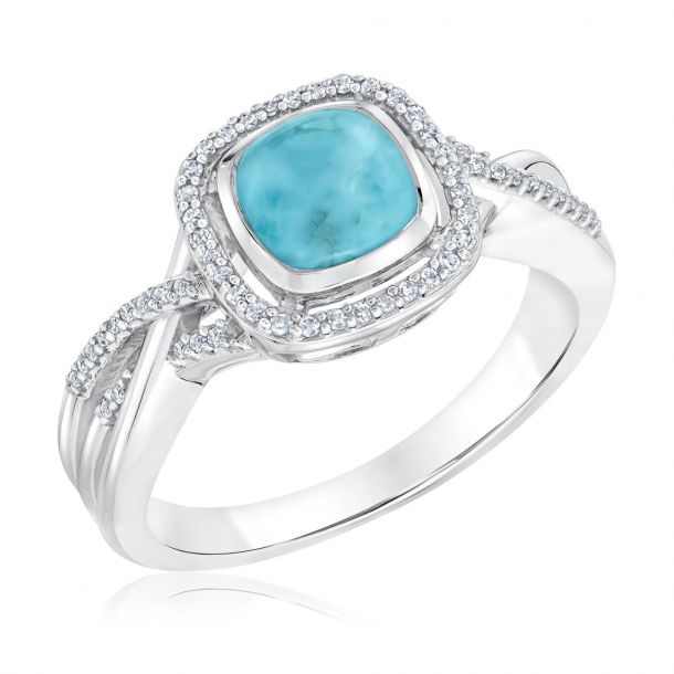 Cushion Larimar and Diamond Ring 1 8ctw REEDS Jewelers