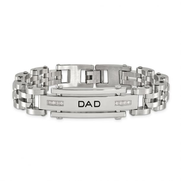 【送料関税無料】 Zirconia Cubic Dad Stainless 12mm | Bracelet ID Link Steel その他