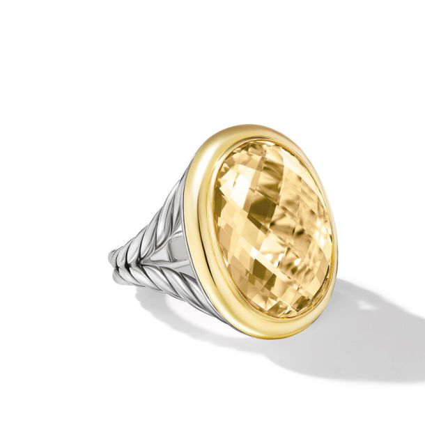 David Yurman Albion Oval Ring in Sterling Silver with 18K Yellow Gold and Champagne Citrine 21mm