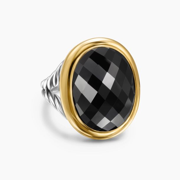 David Yurman Albion Oval Sterling Silver with 18K Yellow Gold and Black Onyx 21mm Ring Size 8 REEDS Jewelers