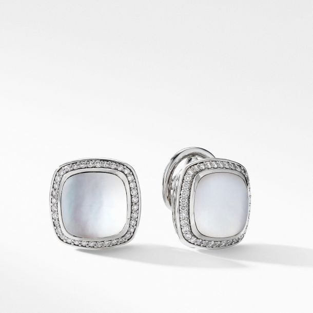 David Yurman Albion Stud Earrings with Rock Crystal and Diamonds 11mm