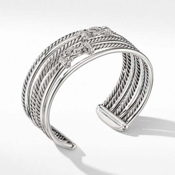 David Yurman Buckle Crossover Cuff Bracelet with Diamonds