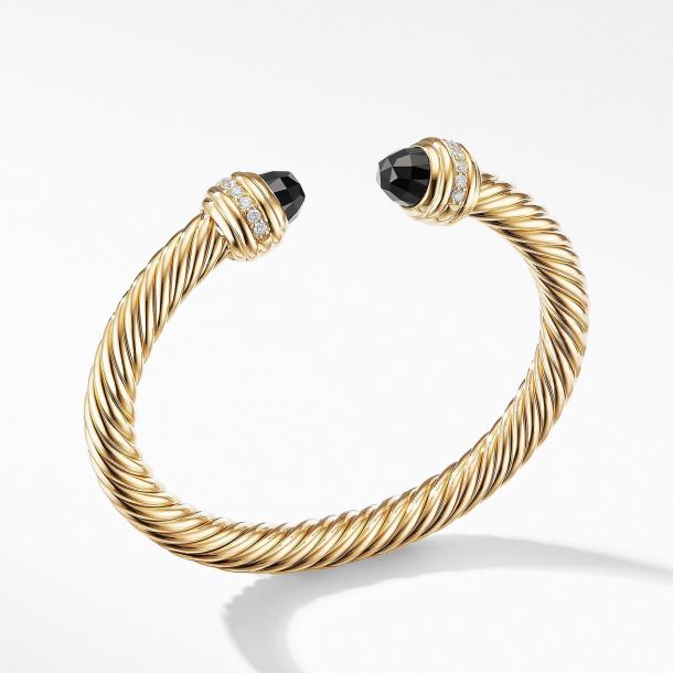 David Yurman Cable Bracelet in 18k Gold with Black Onyx and